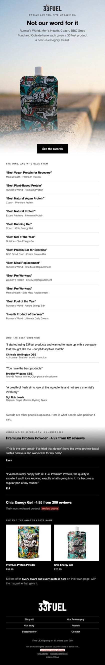Not our word for it email for 33Fuel, in full