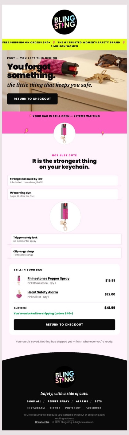 Reminder email for Blingsting, in full