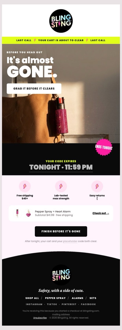 Lastcall email for Blingsting, in full