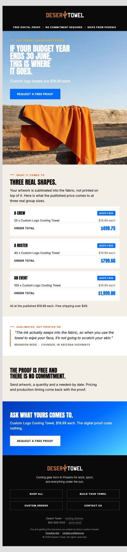 C12 · Budget resets email for Desert Towel, in full