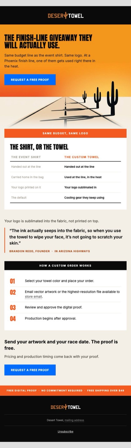 C16 · The finish line towel email for Desert Towel, in full