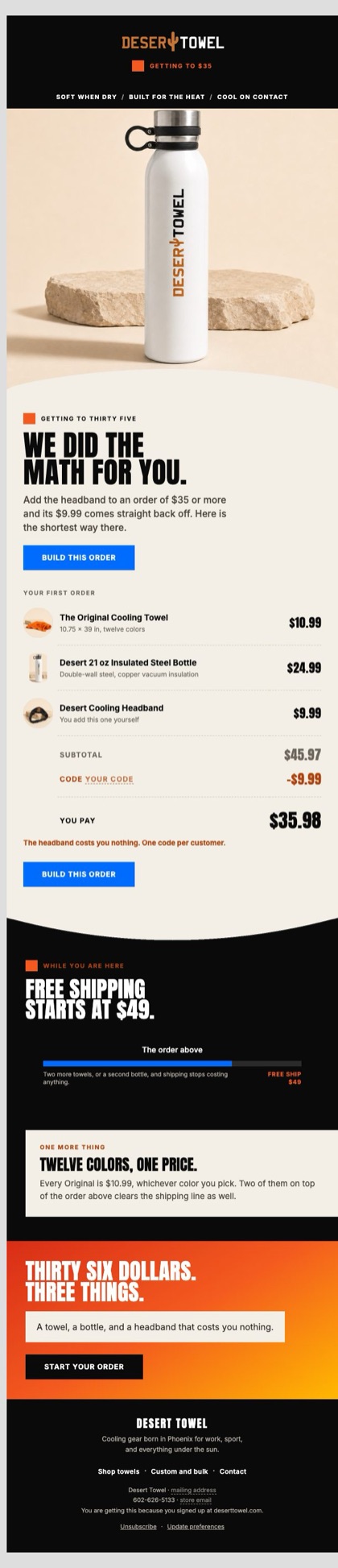 W3 · The math email for Desert Towel, in full