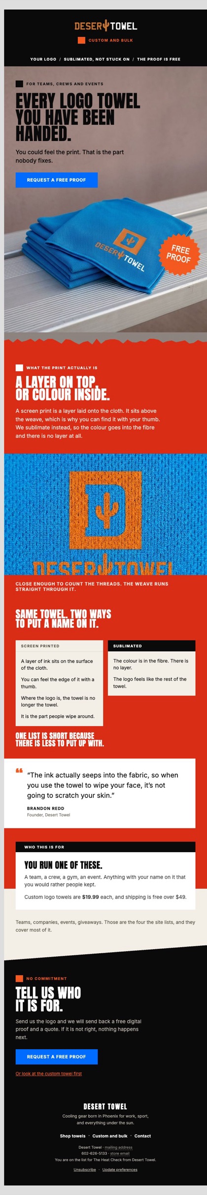 W2 · Custom sublimation email for Desert Towel, in full