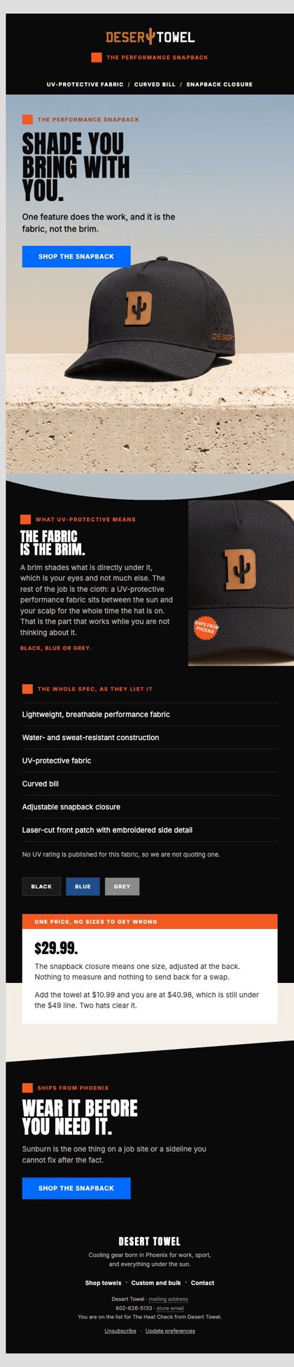 W2 · Snapback uv email for Desert Towel, in full