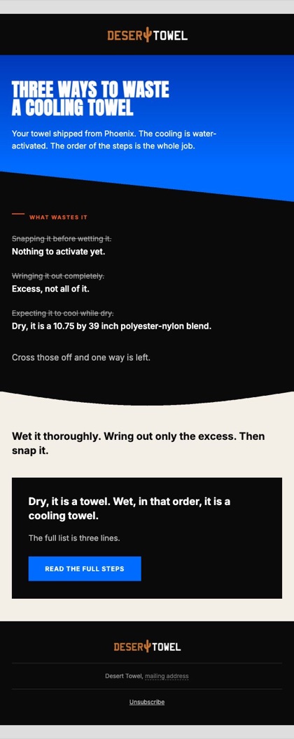 B1 · Three ways to waste a cooling towel email for Desert Towel, in full