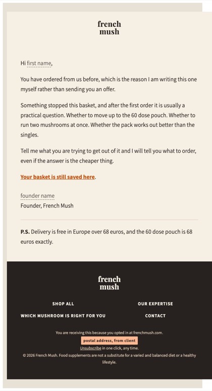 06a abandoned cart e6a email for French Mush, in full