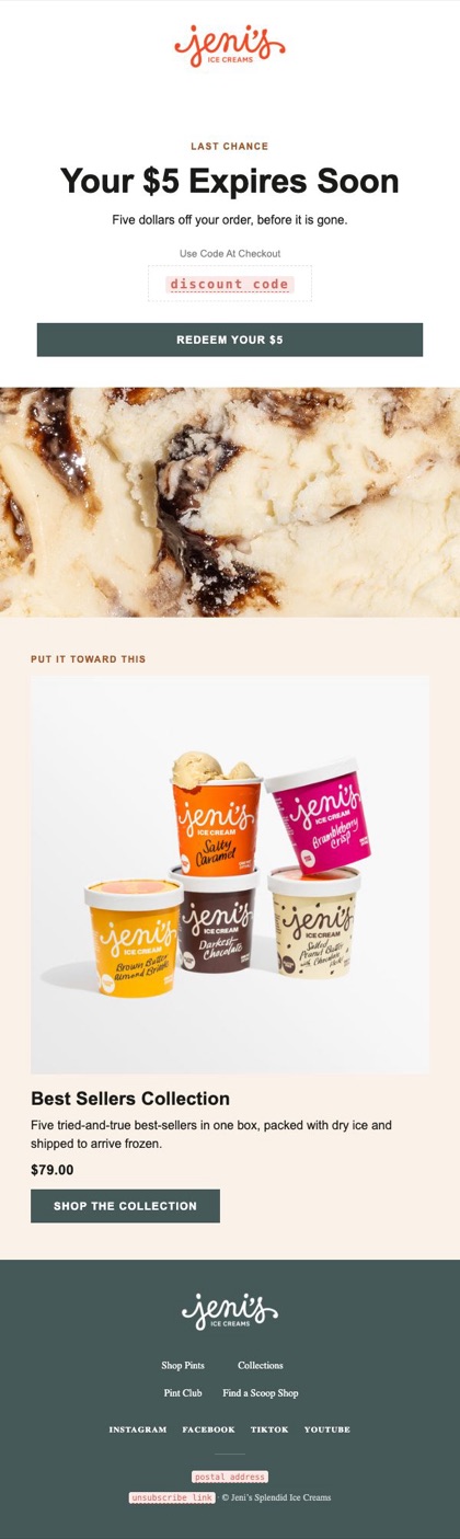 Last chance email for Jeni's, in full