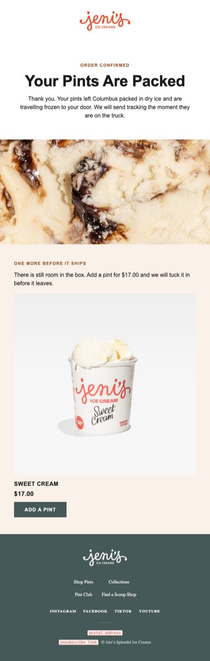 Your pints are packed email for Jeni's, in full
