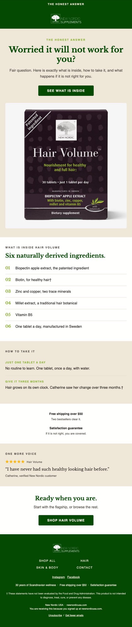 The honest answer email for New Nordic, in full
