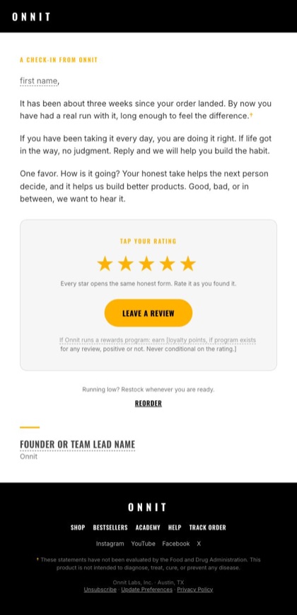 E4 · Check in review ask email for Onnit, in full