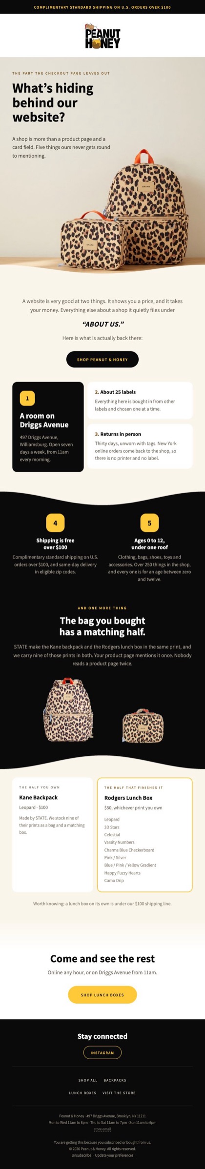 Campaign whats hiding behind our website email for Peanut & Honey, in full