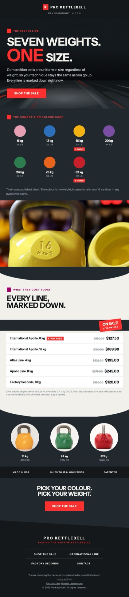 The colour code email for Pro Kettlebell, in full
