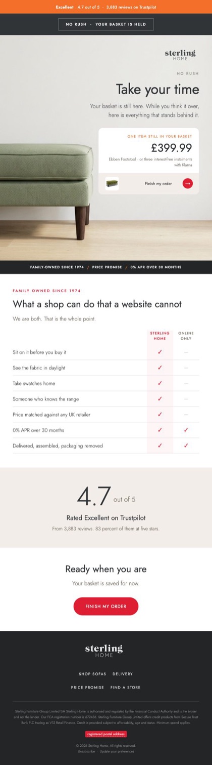 Take your time email for Sterling Home, in full