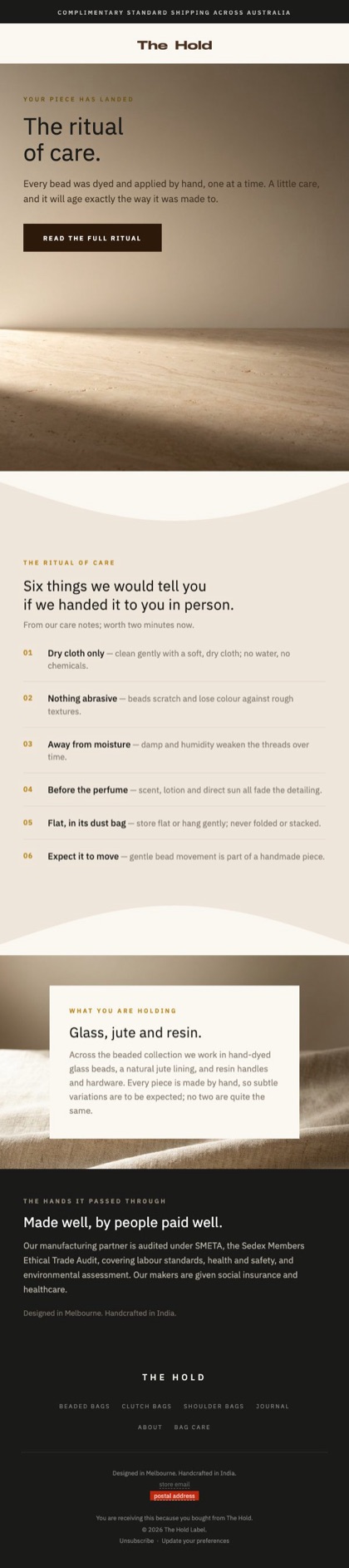 The ritual of care email for The Hold Label, in full