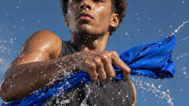 Snapping a cooling towel through the air to activate it