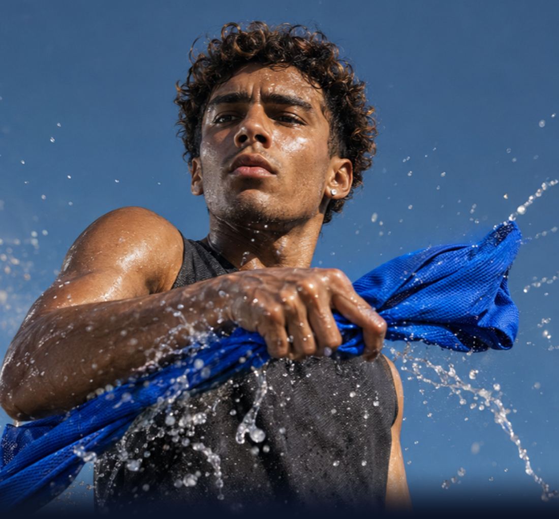 A Desert Towel snapped, water flying off it