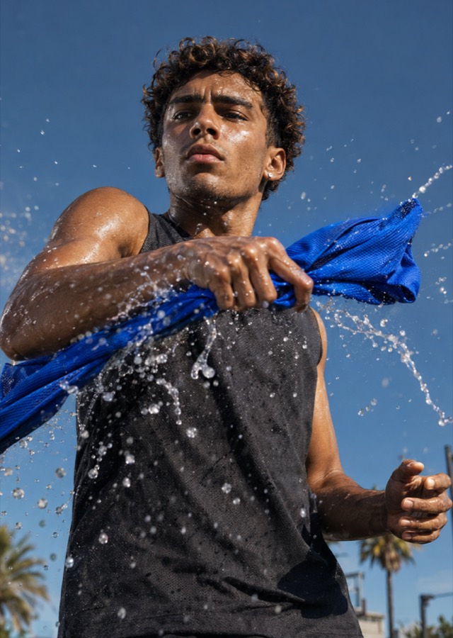 Snapping a cooling towel after training
