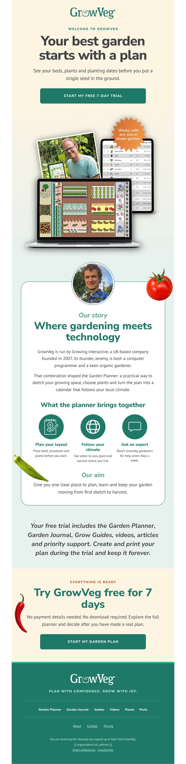 GrowVeg: Welcome & Free Trial email design preview