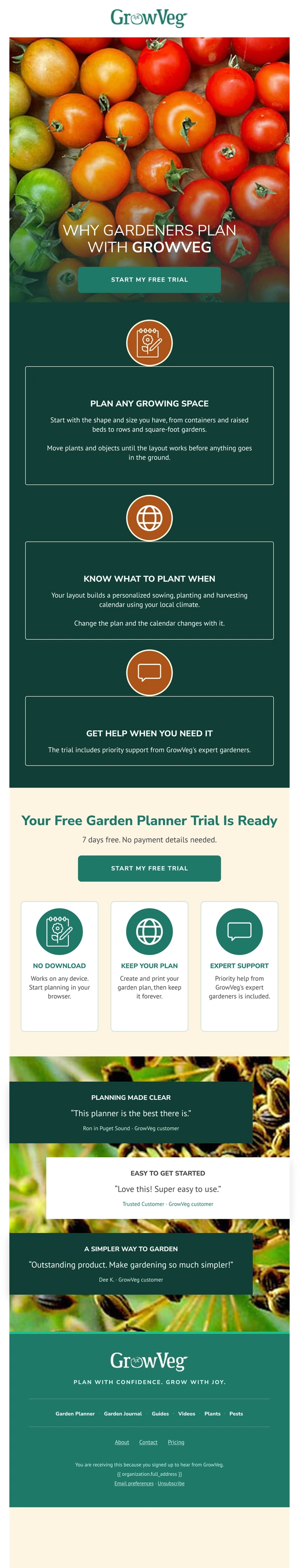 GrowVeg: Proof & Trial Close email design preview