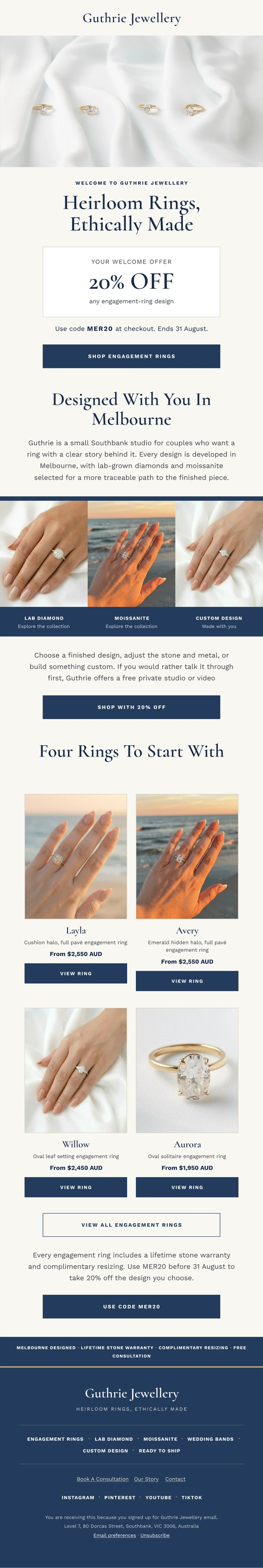 Guthrie Jewellery: Welcome Offer email design preview