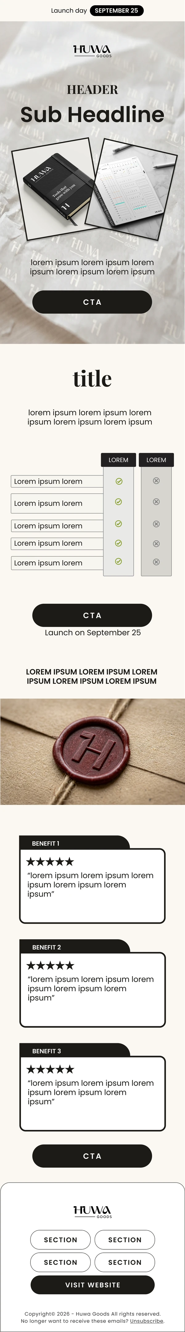 Huwa Goods: Waitlist Nurture 1 email design preview