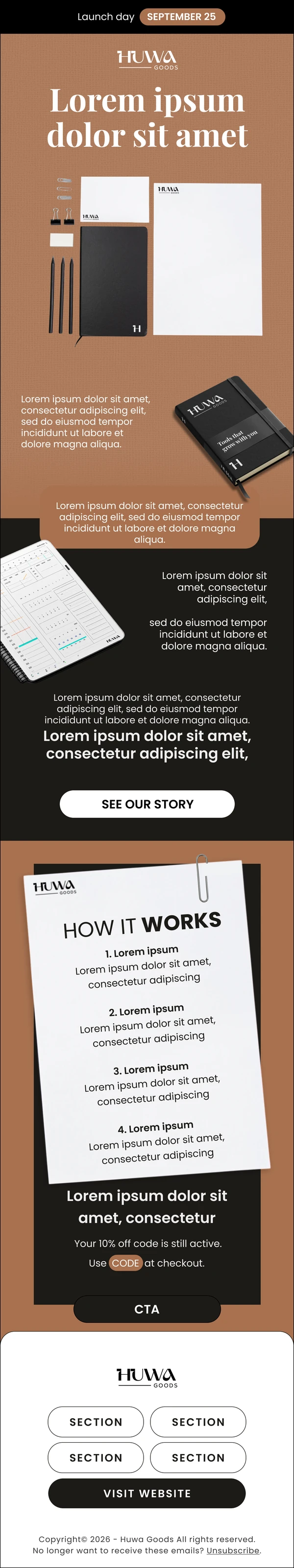 Huwa Goods: Waitlist Nurture 2 email design preview