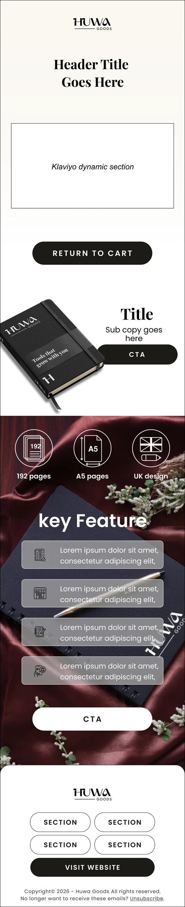 Huwa Goods: Abandoned Checkout 1 email design preview