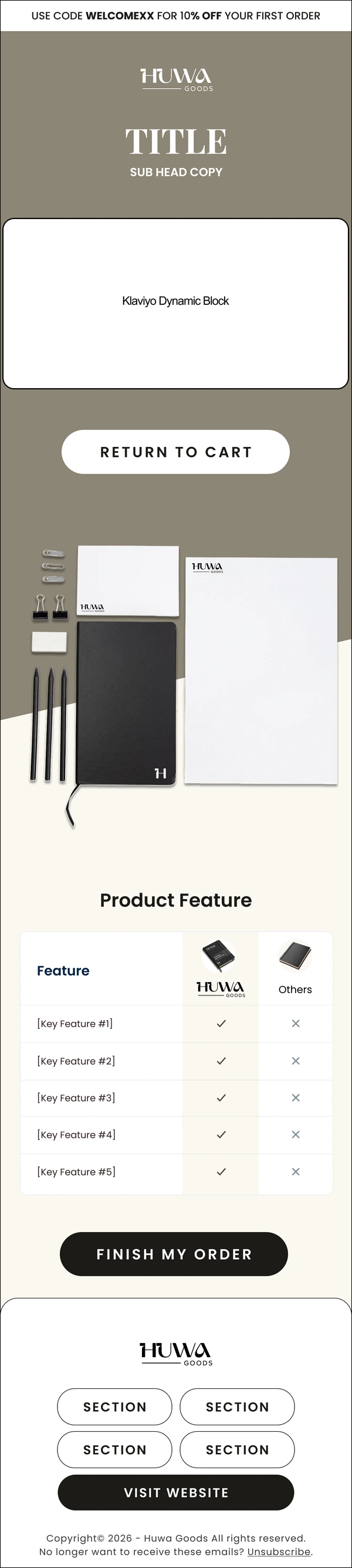 Huwa Goods: Abandoned Checkout 2 email design preview