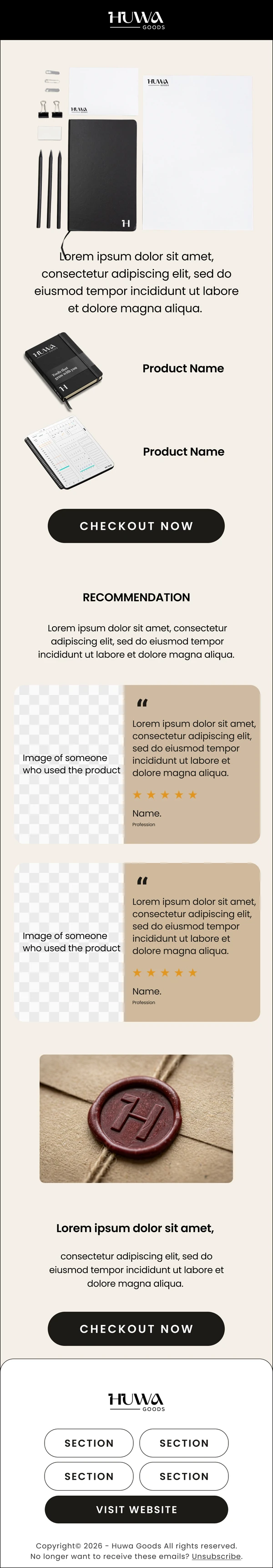 Huwa Goods: Browse Abandonment 1 email design preview