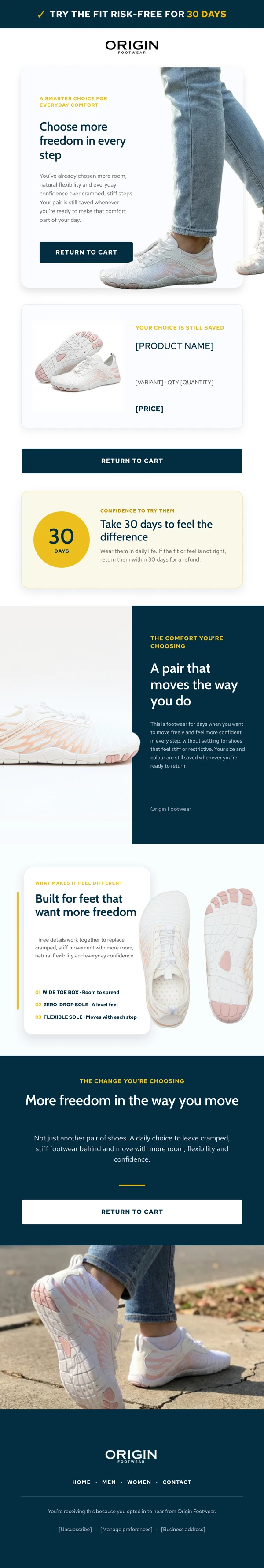 Origin Footwear: Risk Free Reminder email design preview