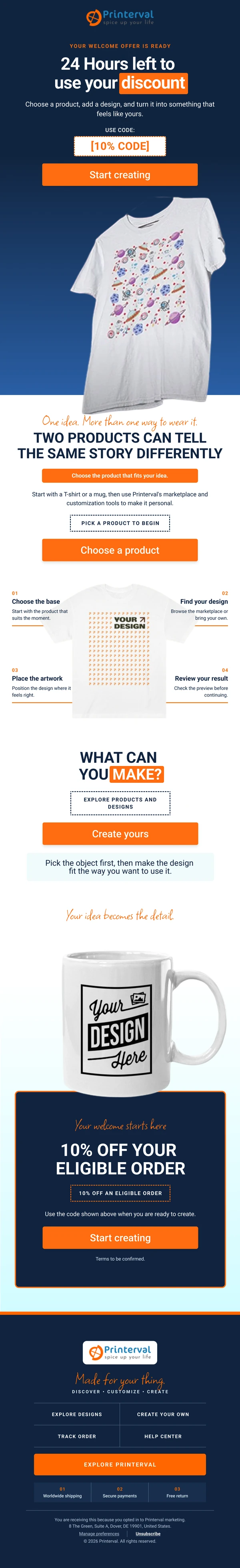 Printerval: Welcome Offer email design preview
